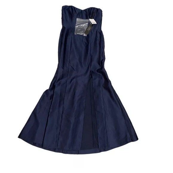 ALFRED SUNG Midnight Blue Strapless Satin Gown D759 Sz 12 From Nordstroms $250 - Picture 7 of 12